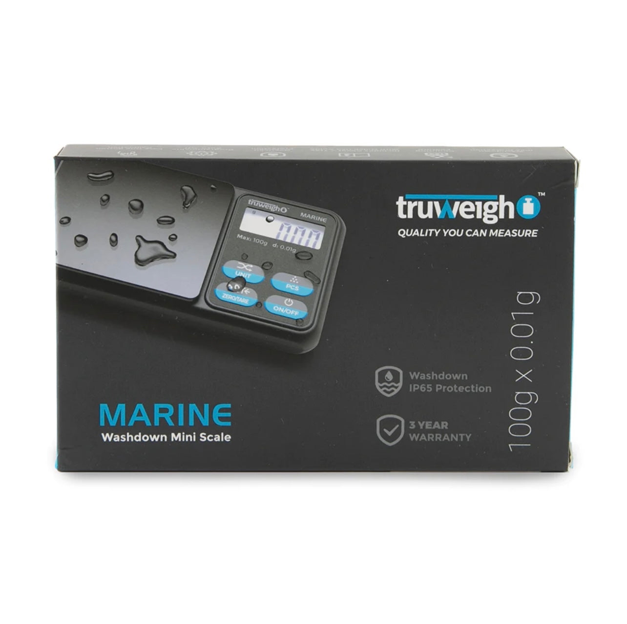 TRUWEIGH MARINE IP65 RATED WASHDOWN MINISCALE - 100G X 0.01G / BLACK